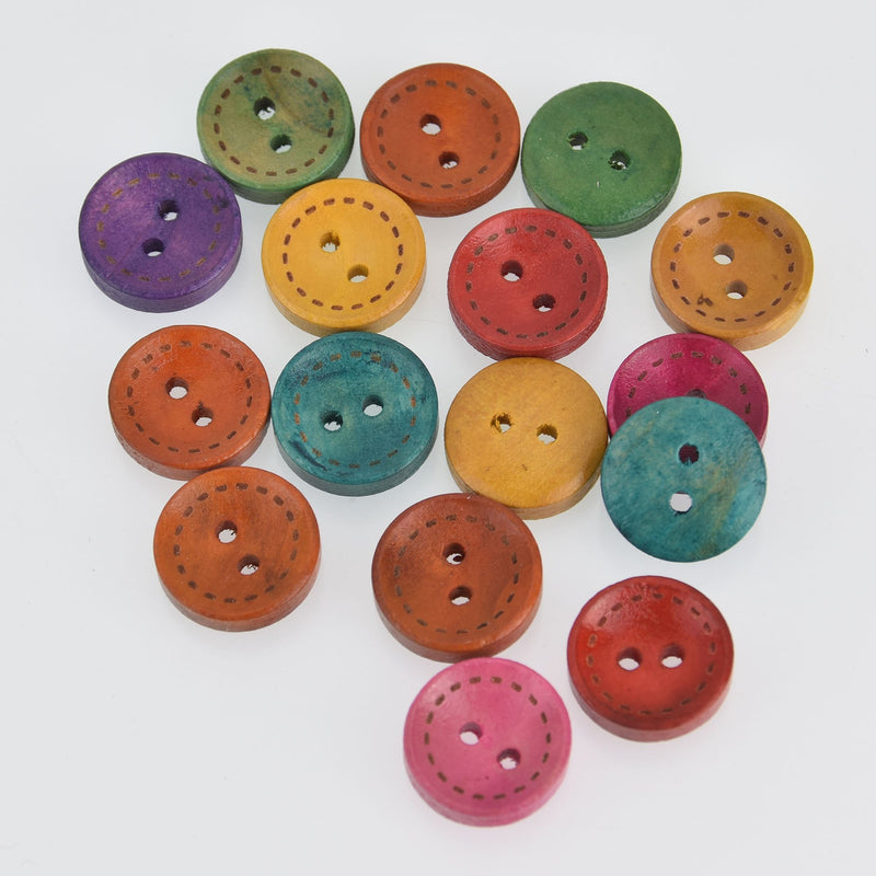200 Painted WOOD BUTTONS 15mm, mixed colors, but0288