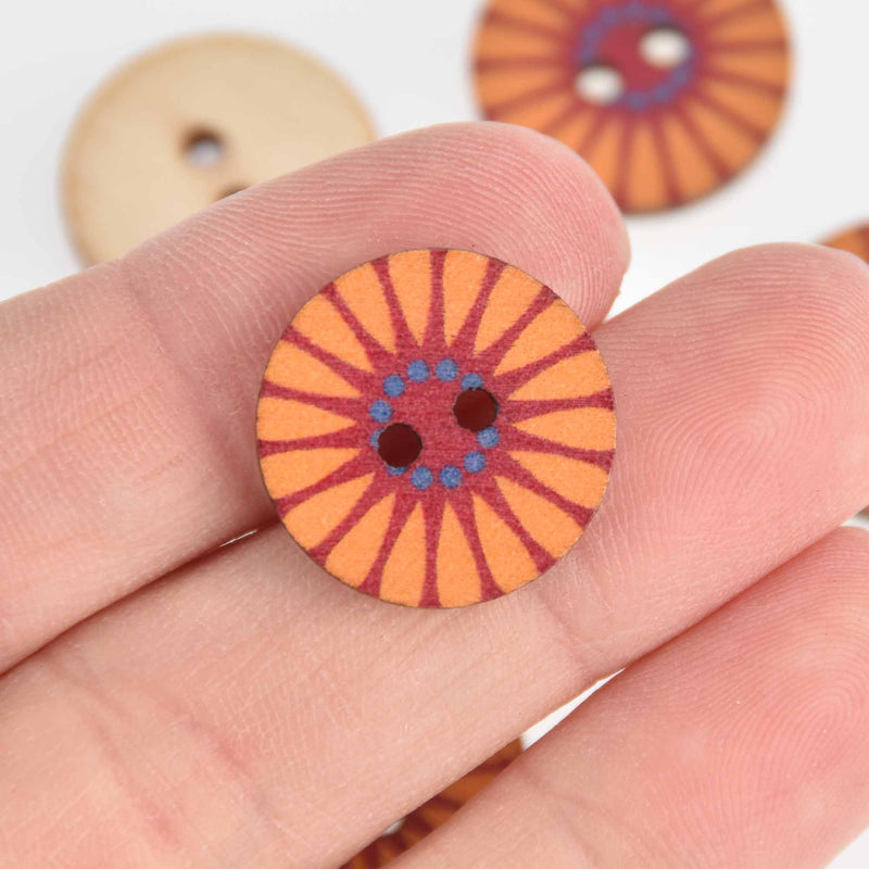 20 Wood Buttons, Mandala, 2 holes, 20mm or 3/4" diameter, but0293