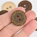 20 Wood Buttons, Mandala, 2 holes, 25mm or 1" diameter, but0294