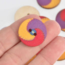 20 Wood Buttons, Patchwork Swirl, 2 holes, 25mm or 1" diameter, but0299