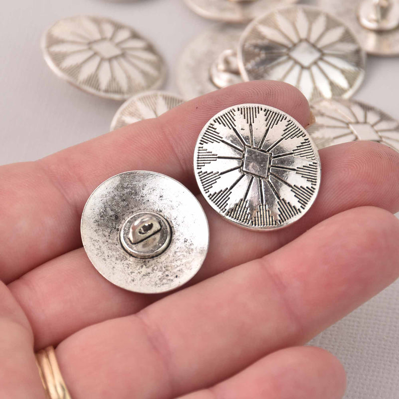 6 Silver Metal Shank Buttons, Oval Concho, 1", but0305