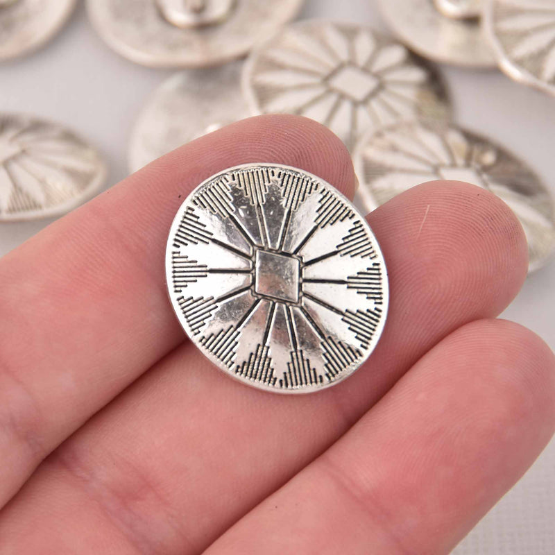 6 Silver Metal Shank Buttons, Oval Concho, 1", but0305