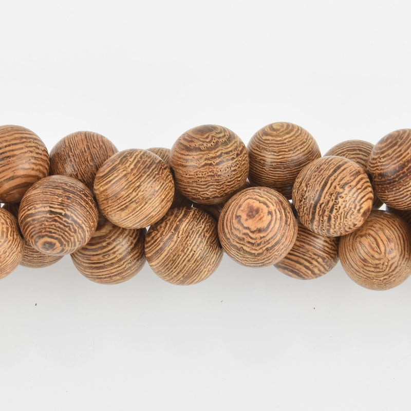 12mm Natural Sandalwood Wood Beads, Brown Banded Wooden Beads, x10 beads, bwd0013