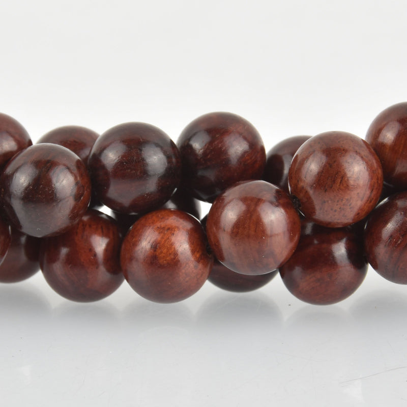 12mm Natural Sandalwood Wood Beads, Red Brown Wooden Beads, x10 beads, bwd0014