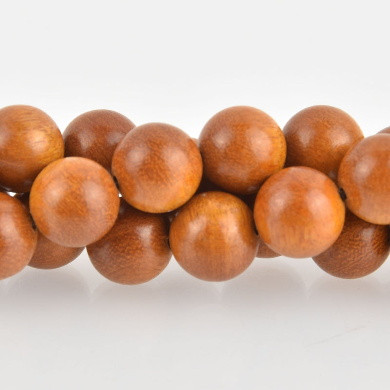 12mm Natural Sandalwood Wood Beads, Golden Brown Banded Wooden Beads, x10 beads, bwd0019