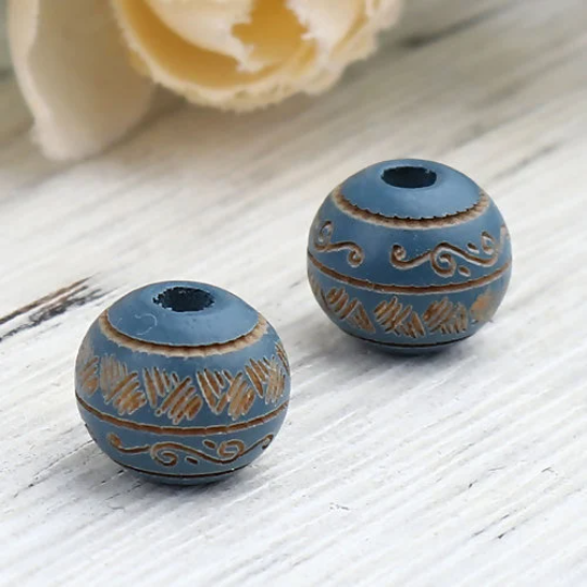 10mm Round Denim Blue Wood Beads, 20 beads, bwd0054