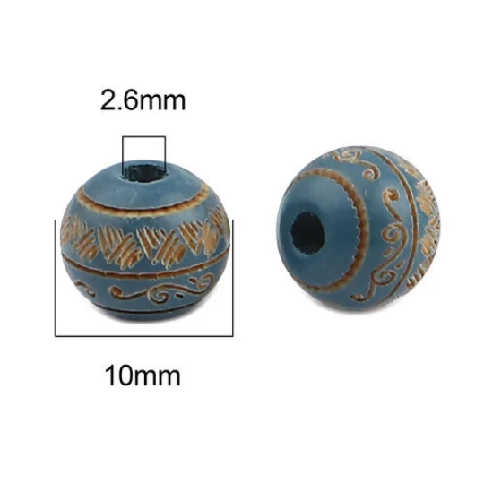 10mm Round Denim Blue Wood Beads, 20 beads, bwd0054