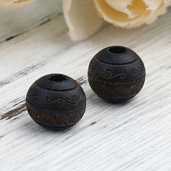 10mm Round Black Wood Beads, 20 beads, bwd0055