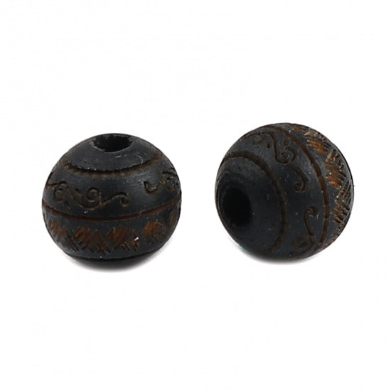 10mm Round Black Wood Beads, 20 beads, bwd0055