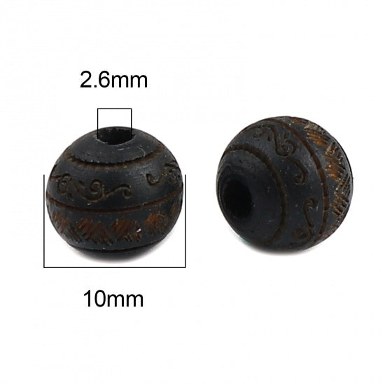 10mm Round Black Wood Beads, 20 beads, bwd0055