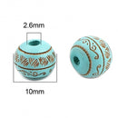 10mm Round Turquoise Blue Wood Beads, 20 beads, bwd0056