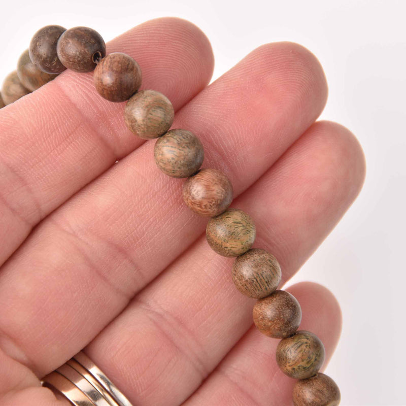 8mm Natural Sandalwood Wood Beads, Green Brown Wooden Beads, strand, bwd0058