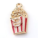 5 Popcorn Charms, Gold Metal with Enamel, 23x13mm, chs3409