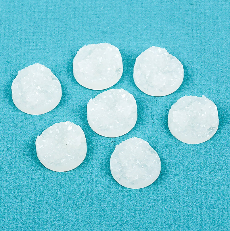 10 DRUZY CABOCHONS, 12mm, Round Resin IVORY Off-White faux druzy cabochon, cab0306