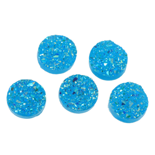 10 Round Resin Metallic AB Turquoise Blue DRUZY CABOCHONS, faux druzy, 12mm  cab0409