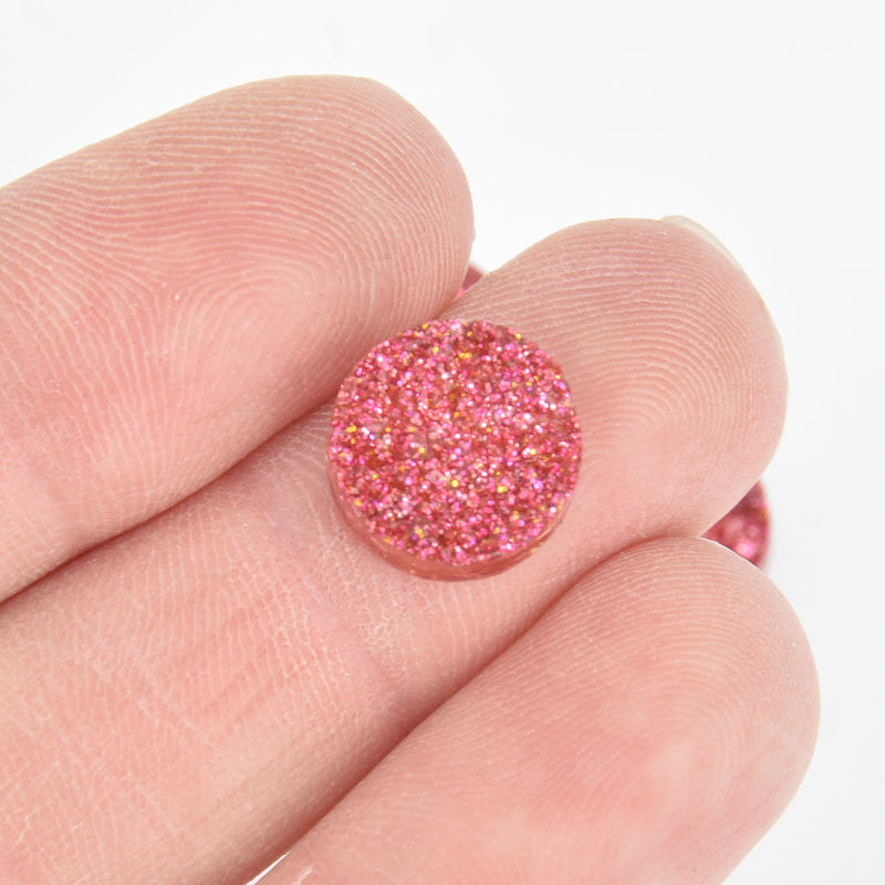 10 Round Resin Metallic Bright Rose Red/Rose PINK DRUZY CABOCHONS, faux glitter druzy, 12mm, cab0432