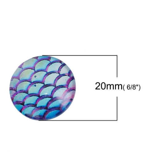 10 MERMAID Fish Scales Glass Dome Cabochons, Purple Blue Green, 20mm  (about 3/4" diameter) cab0474