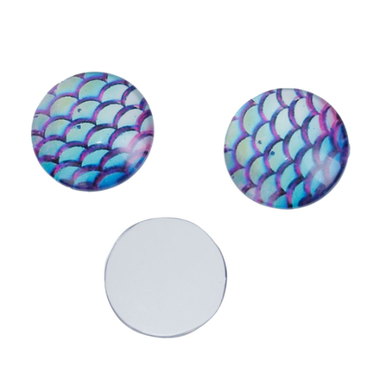 10 MERMAID Fish Scales Glass Dome Cabochons, Purple Blue Green, 20mm  (about 3/4" diameter) cab0474