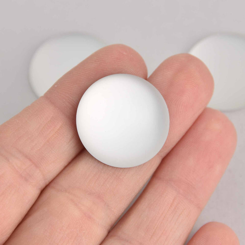 24mm White Lunasoft Lucite Cabochons, Matte Round, x2, cab0679