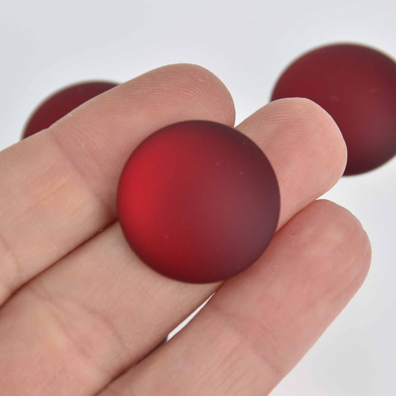 24mm Garnet Red Lunasoft Lucite Cabochons, Matte Round, x2, cab0680