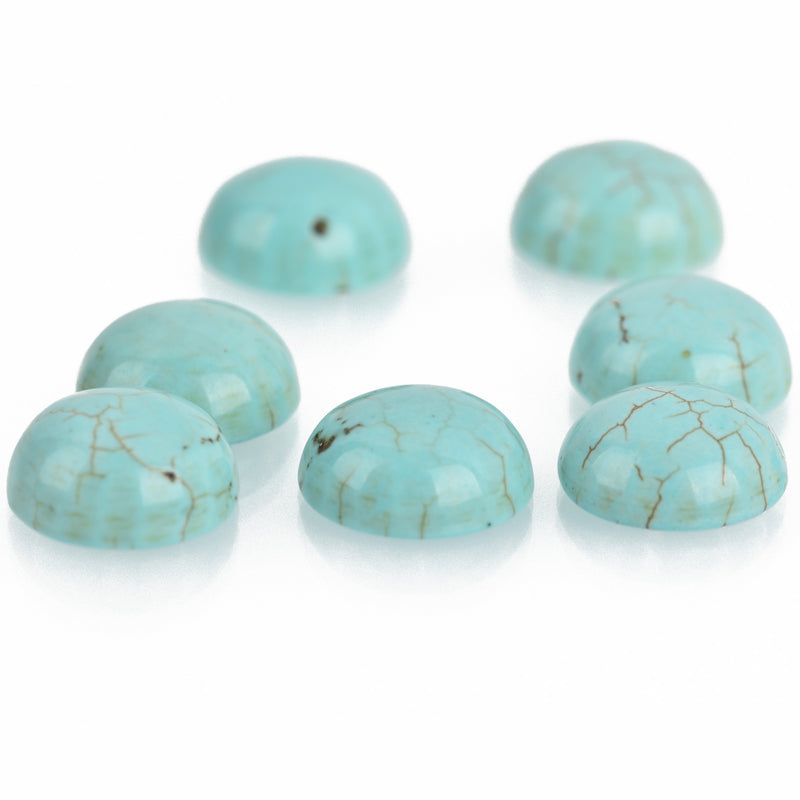 12mm Round Gemstone Cabochons, 12mm, 1/2" diameter BLUE GREEN HOWLITE, 4 pcs, cab0488