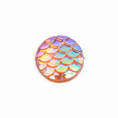 12mm MERMAID FISH Scale Cabochons, Round Resin Metallic, Peach AB iridescent, 10 pieces, 1/2", cab0499a