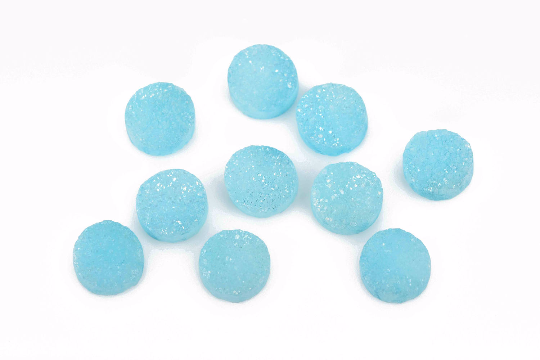 2 DRUZY Natural GEMSTONE Quartz Geode Cabochon, Round, 10mm, 3/8", Baby Blue, flatback, cab0532