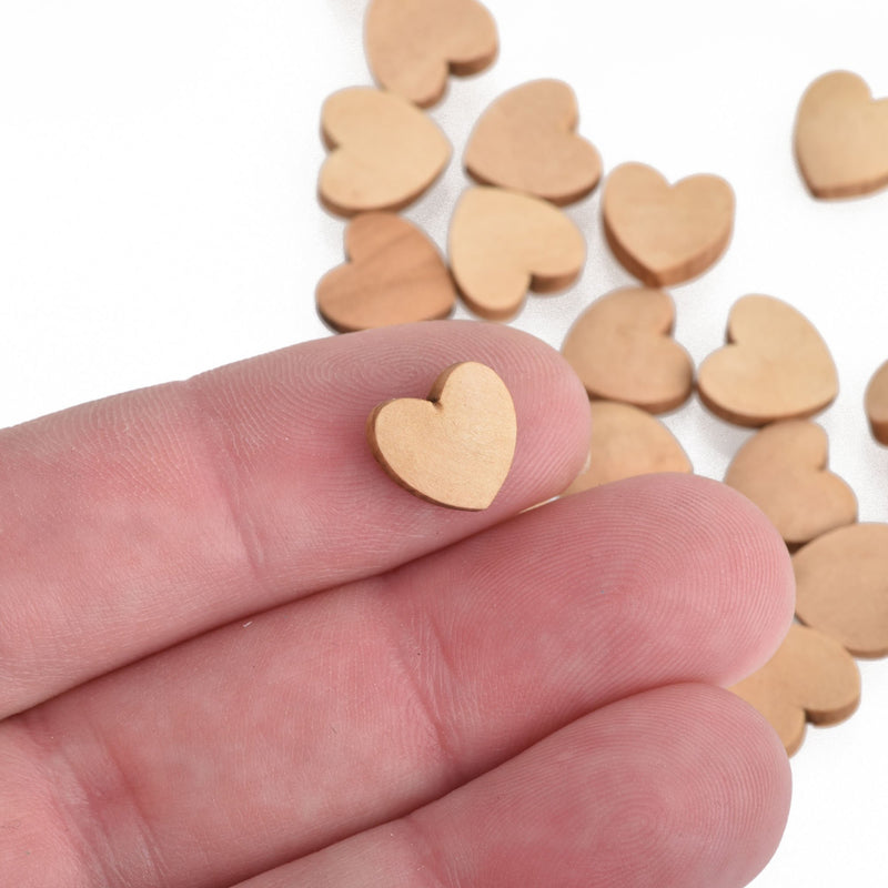 25 Tiny puffed wooden hearts with flat backs cabochons, 10mm cab0542