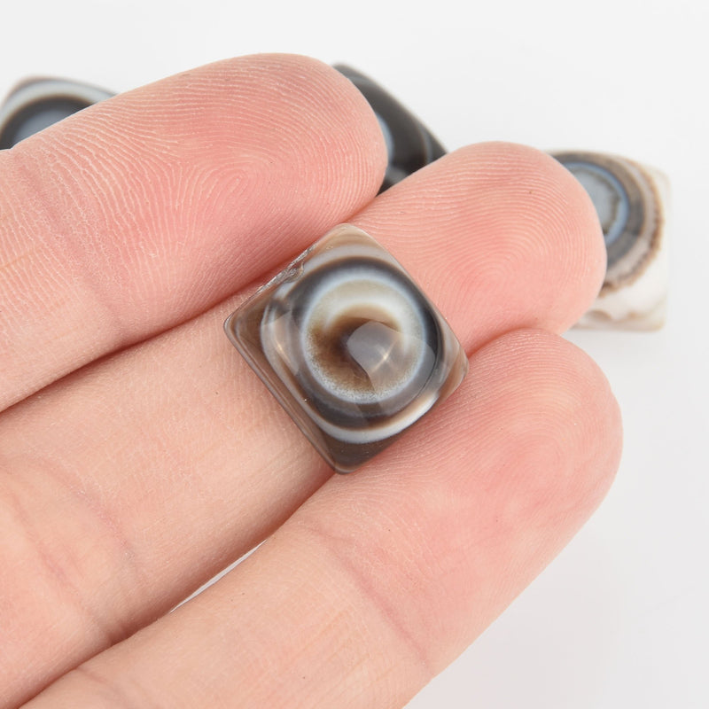 2 Natural EYE AGATE Cabochon Beads 15mm Square Cushion Cut Gemstone Cab0552