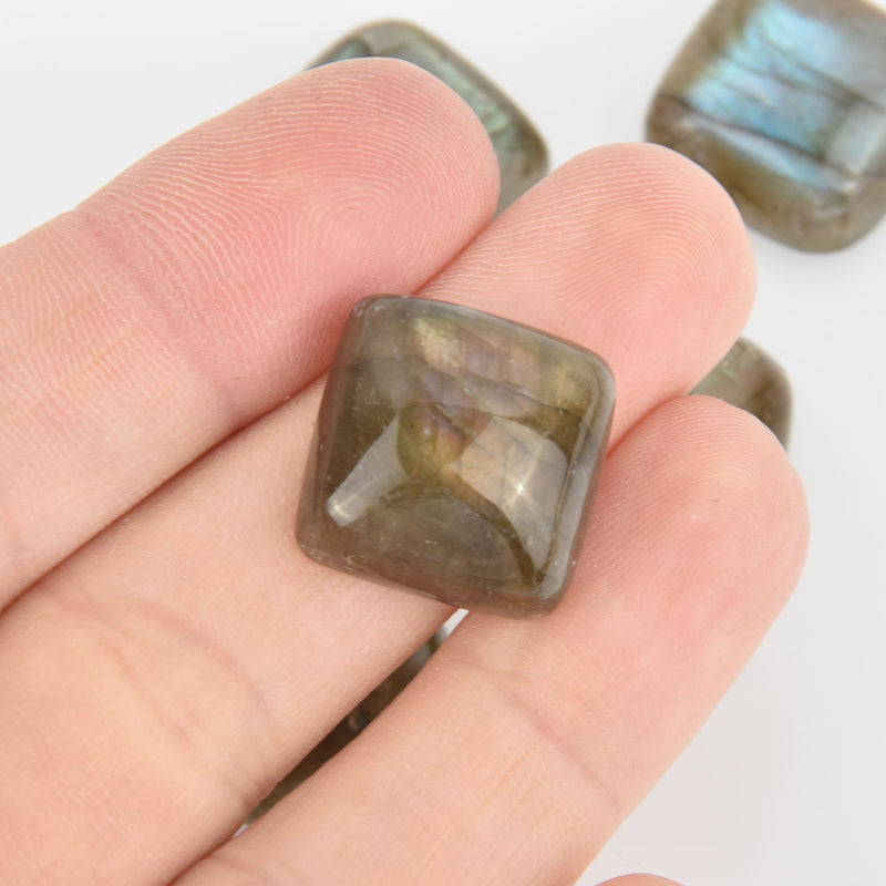 2 Natural Labradorite Cabochons 18mm Square Cushion Cut Gemstone Cab0559