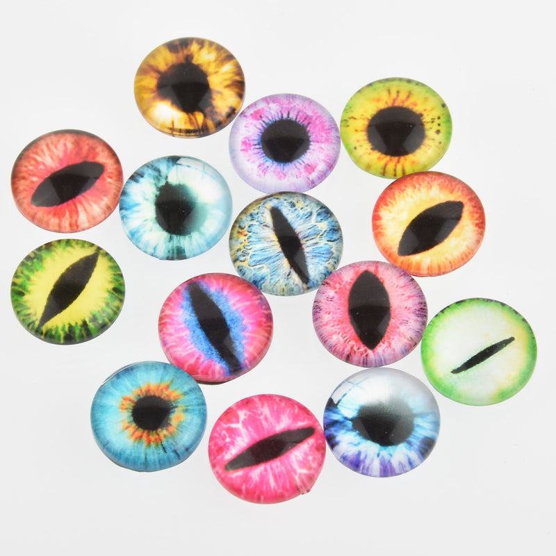 14mm Glass EYE Cabochons, mixed Halloween eyeball, taxidermy eyes, x20, cab0572