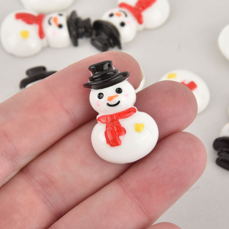 10 Snowman Cabochons, Resin, 31mm, cab0580