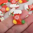 10 Christmas Stocking Cabochons, Resin, 26mm, cab0582