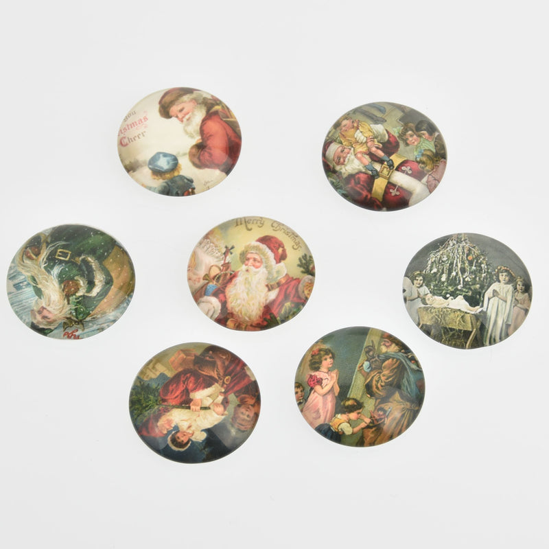 10 Christmas Cabochons, Glass Dome 25mm or 1" inch, cab0584