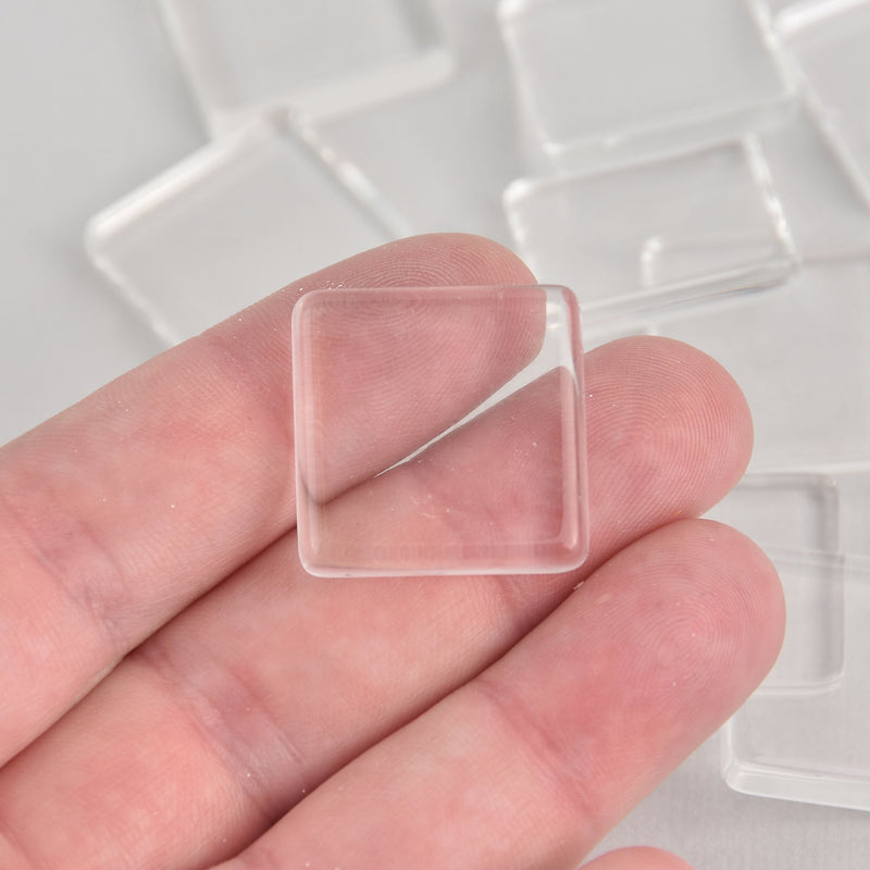 10 Clear Flat SQUARE Tile Glass Seals 23mm for Cabochons, Pendants, Charms, Scrapbooking  cab0597