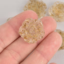 4 Rose Cabochons, Frosty White Resin Flower with Gold Foil, 23mm diameter cab0600