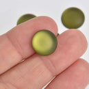 14mm Olive Green Lunasoft Lucite Cabochons, Matte Round, x2, cab0604