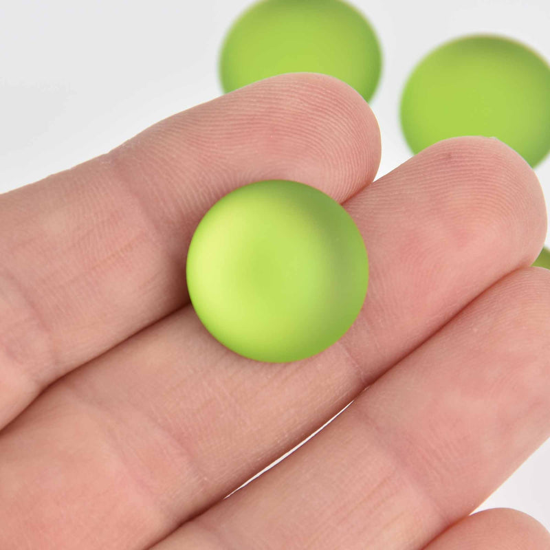18mm Green Lunasoft Lucite Cabochons, Matte Round, x2, cab0607