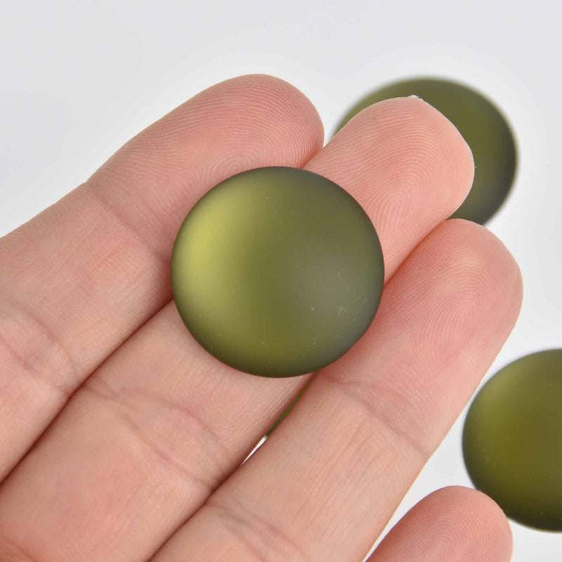 24mm Olive Green Lunasoft Lucite Cabochons, Matte Round, x2, cab0608