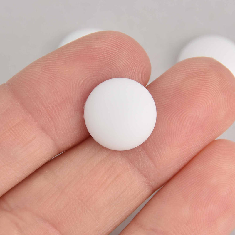 14mm White Lunasoft Lucite Cabochons, Matte Round, x2, cab0614