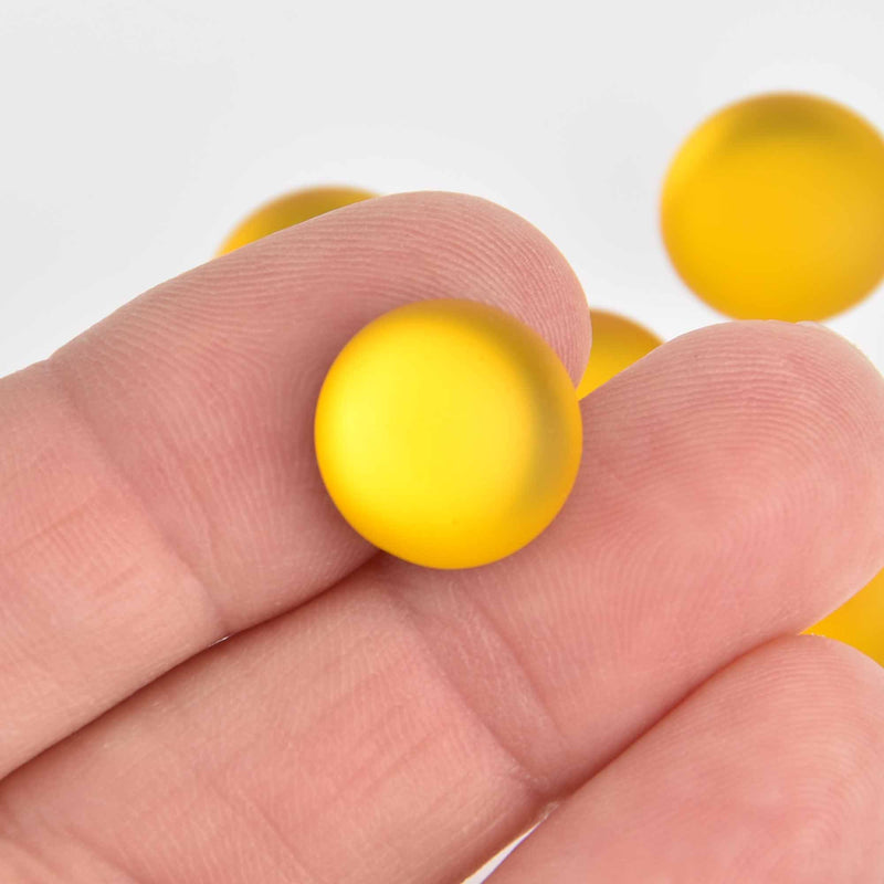 14mm Lemon Yellow Lunasoft Lucite Cabochons, Matte Round, x2, cab0615