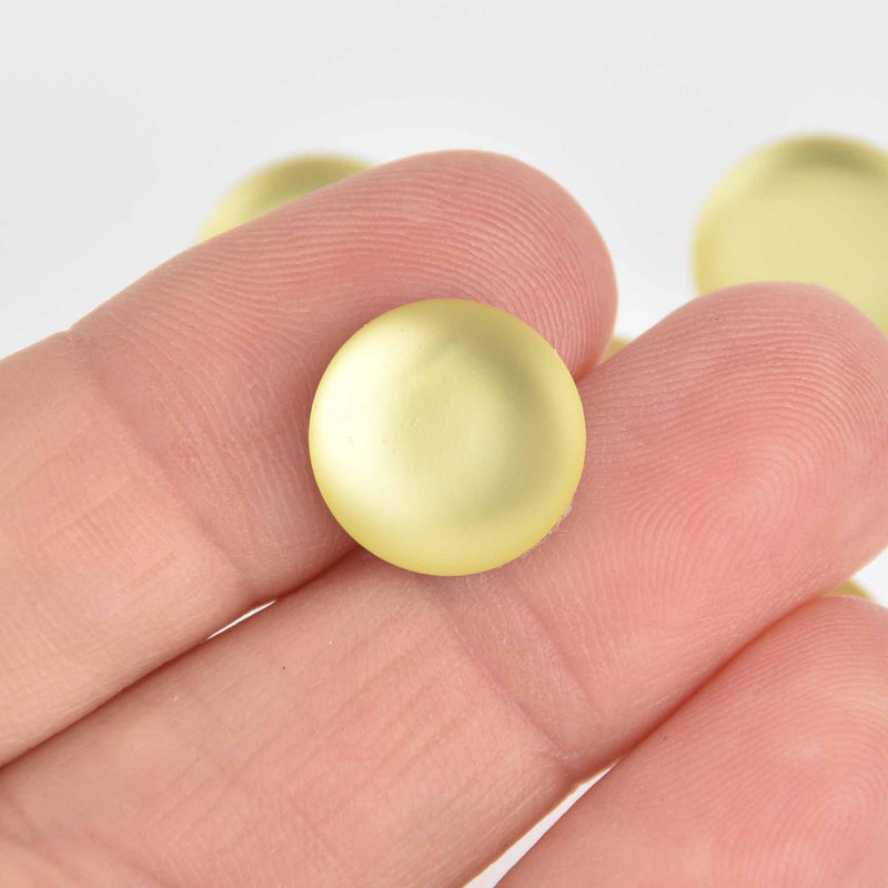 14mm Citron Yellow Lunasoft Lucite Cabochons, Matte Round, x2, cab0616