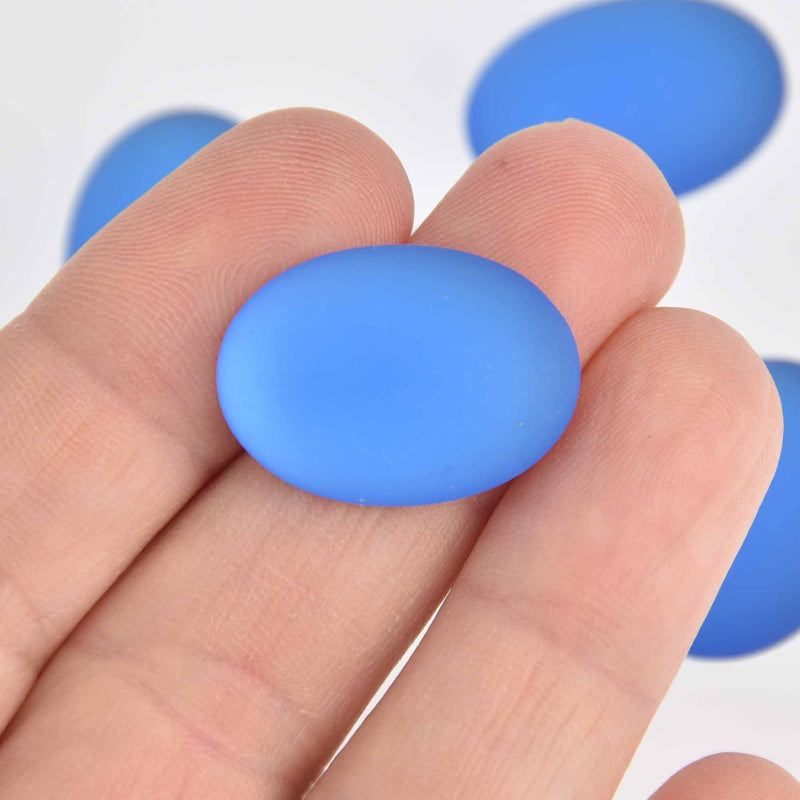 Lunasoft Lucite Cabochons, Blueberry Blue Matte 25mm x 18mm Oval, x2, cab0620