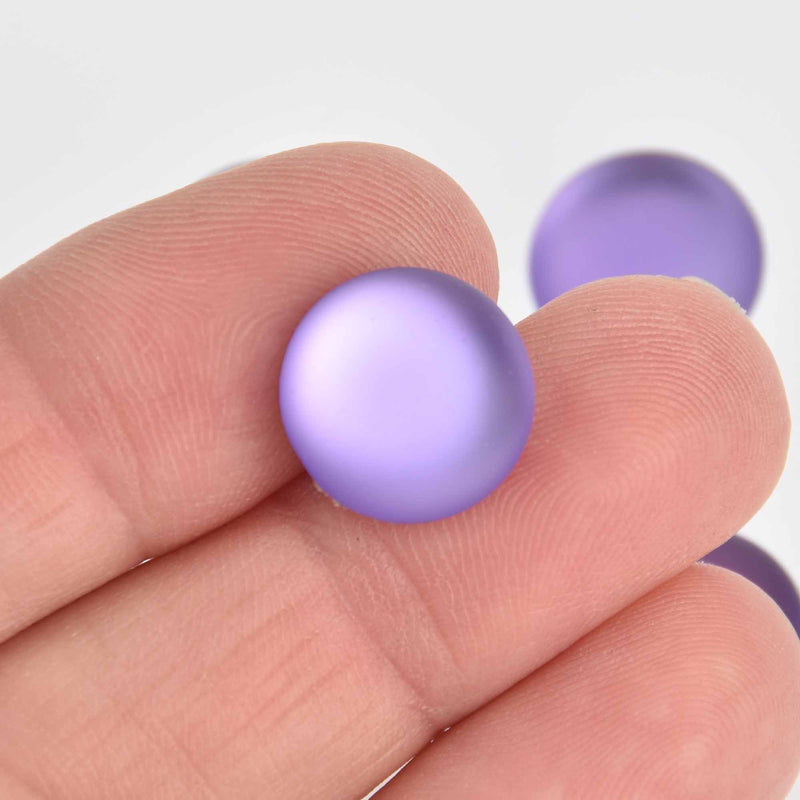 14mm Lavender Purple Lunasoft Lucite Cabochons, Matte Round, x2, cab0624
