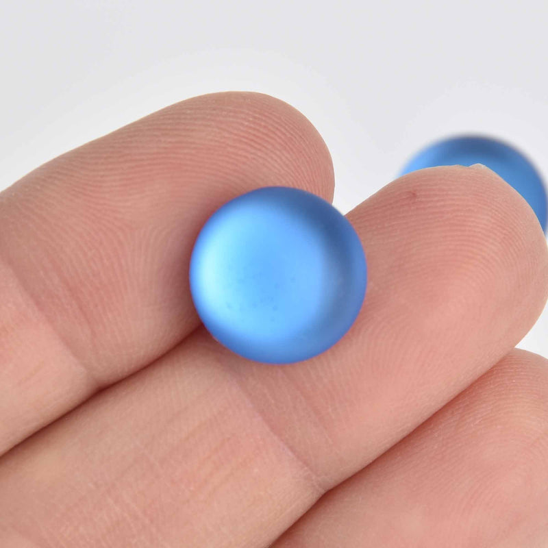 14mm Blueberry Blue Lunasoft Lucite Cabochons, Matte Round, x2, cab0625