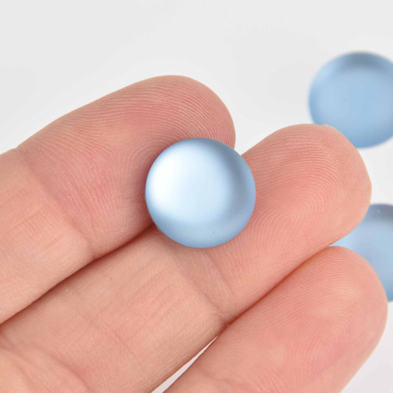 14mm Sky Blue Lunasoft Lucite Cabochons, Matte Round, x2, cab0638