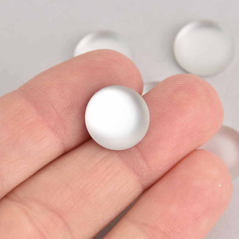 14mm Pearl White Lunasoft Lucite Cabochons, Matte Round, x2, cab0639