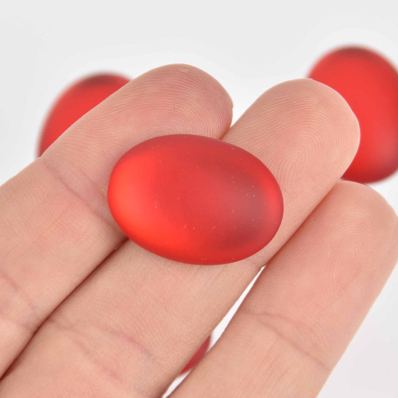 Lunasoft Lucite Cabochons, Cherry Red Matte 25mm x 18mm Oval, x2, cab0645