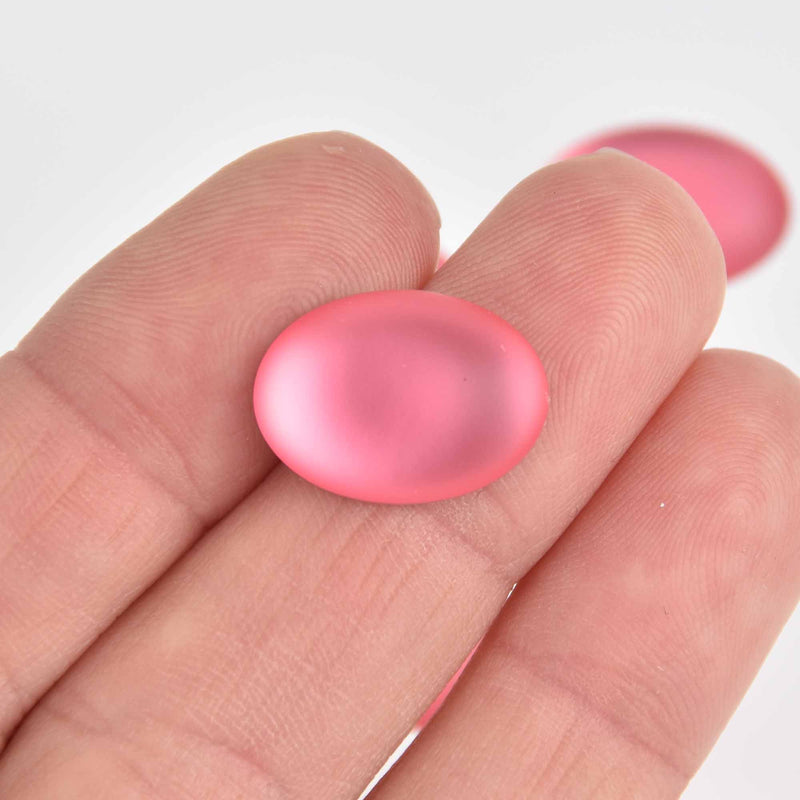 Watermelon Pink Lunasoft Lucite Cabochons, Matte 18.5mm Oval, x2, cab0650