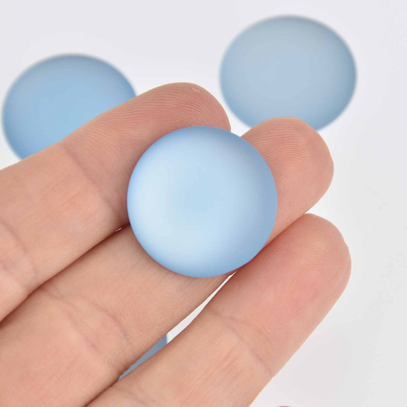 24mm Sky Blue Lunasoft Lucite Cabochons, Matte Round, x2, cab0654